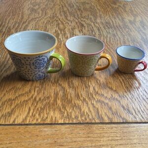 Blue and Green Ceramic Mug Set for Dining Hand  Painted Stoneware Measuring Cups